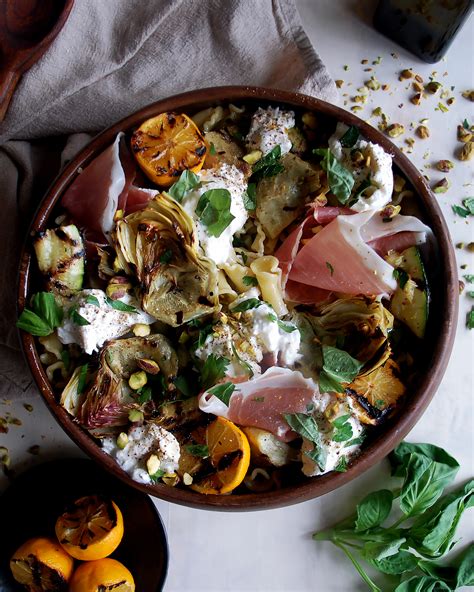 Artichoke & Burrata Pasta Salad with Charred Meyer Lemon Vinaigrette - The Original Dish