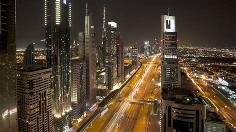 Timelapse of traffic at night on Sheikh Zayed Road, Dubai, United Arab ...