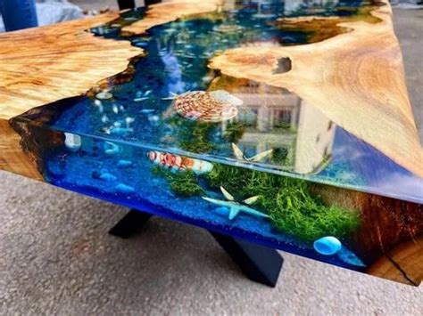 Acacia Wood Tuzech Sea/Ocean Bottom Looked Live Edge Table Top Fully ...