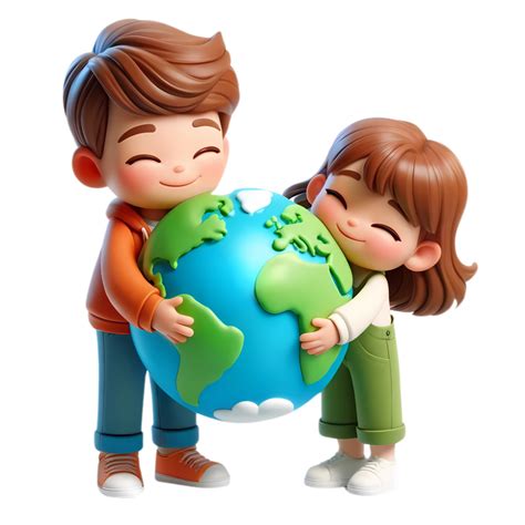 3D Cartoon people hugging the earth concept of earth day and climate change awareness 43102260 PNG