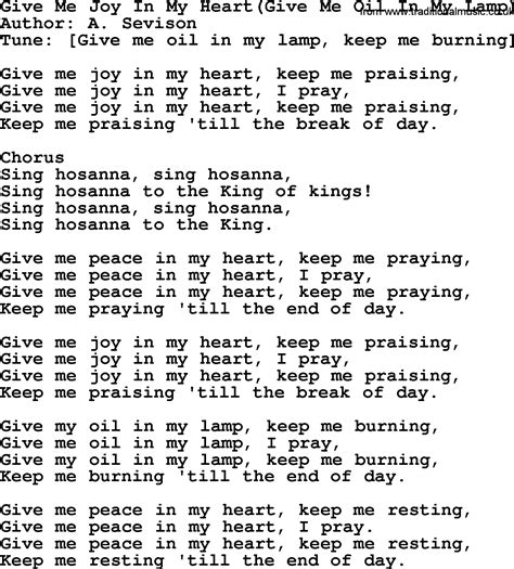 Most Popular Church Hymns and Songs: Give Me Joy In My Heart(Give Me Oil In My Lamp) - Lyrics ...