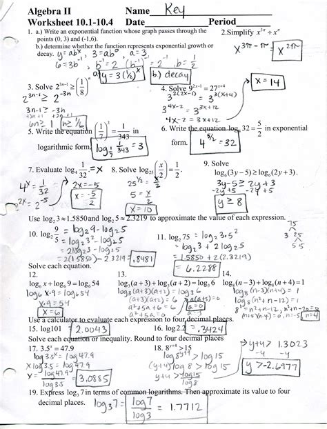 Algebra Ii Worksheet 7.4 A Properties Of Logs