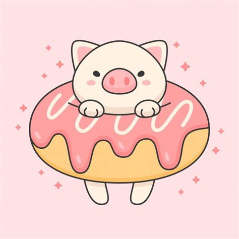 Character Of Cute Pig In A Strawberry Doughnut | Cute doodles, Cute kawaii animals, Cute drawings