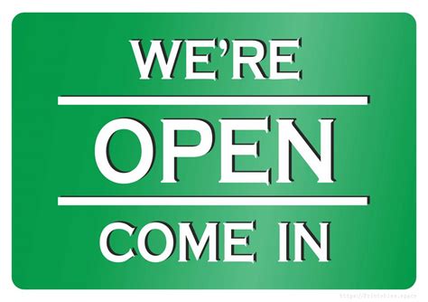 We are open. Come in - green color sign - Free Printables