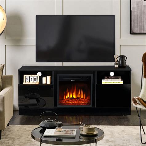 "Oneinmil Low Profile Fireplace TV Stand for 65"" Televisions, Black ...