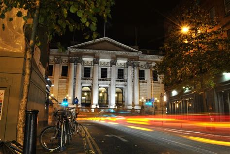 Dublin City Hall at Night, Shining Traffic Lights and Color Lights and Trails of the Traffic ...