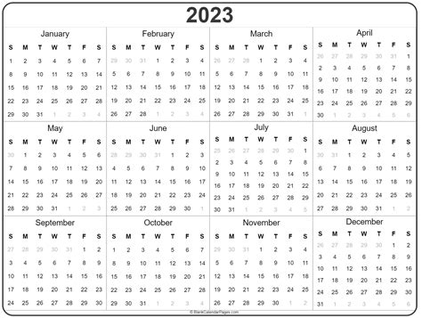 1 Page Printable 2023 Calendar