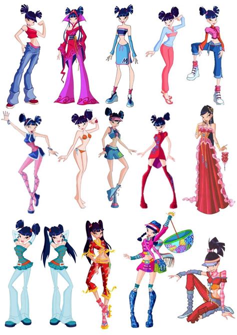 some very pretty cartoon girls in different outfits