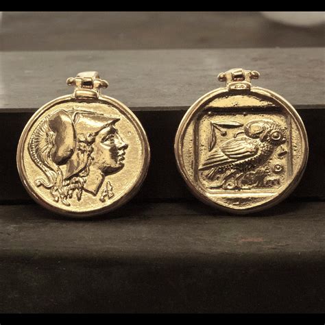 Greek Coin Gold Necklace, Goddess Athena Ancient Greece Coin Pendant