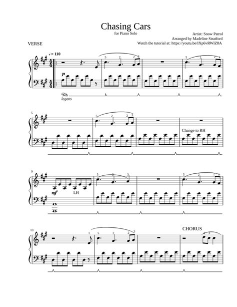 Chasing Cars - Snow Patrol - Piano Solo Sheet music for Piano | Download free in PDF or MIDI ...