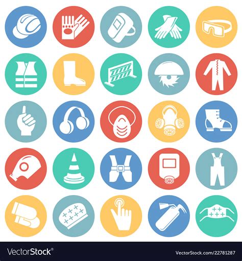 Industrial safety signs set on color circles Vector Image