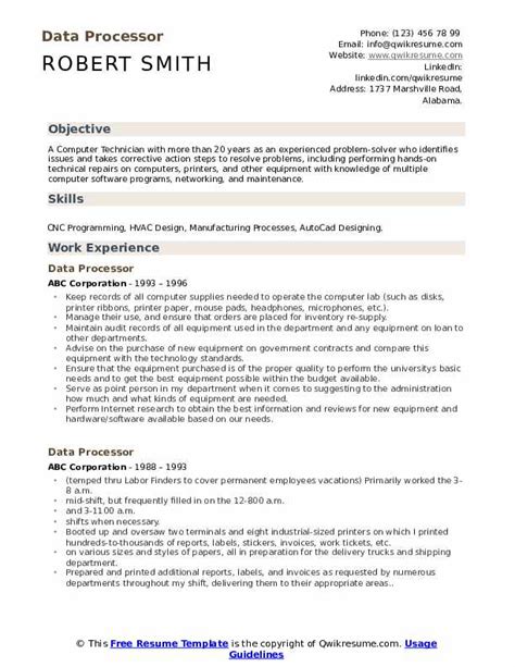 Data Processor Resume Samples | QwikResume