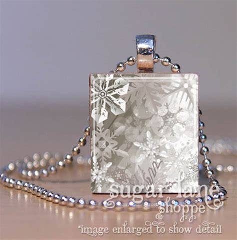 Snowflake Necklace Snowflake Jewelry Winter Jewelry Winter Necklace ID5C Scrabble Tile Pendant ...