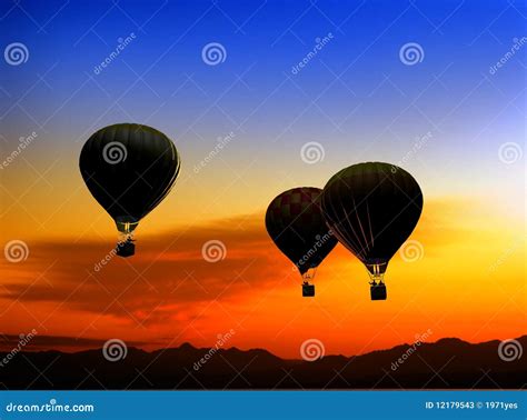 Balloons at sunset stock illustration. Illustration of nature - 12179543