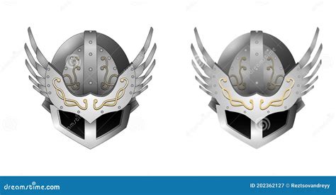 Vector Medieval Metal Winged Helmet with Patterns on a White Background. with and without ...