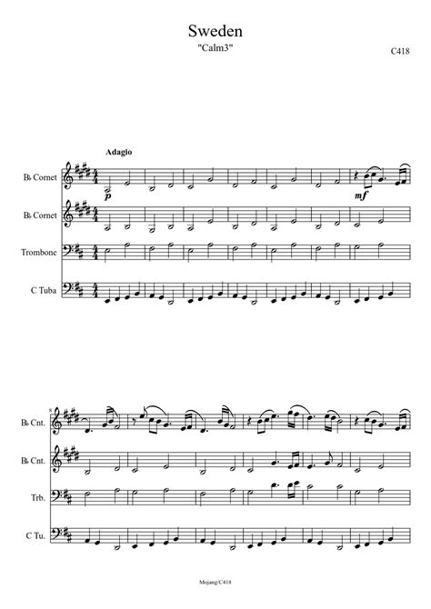 Minecraft theme song Sheet Music 46 Minecraft Calm 3 Brass Quartet Sheet Music Free | Sheet ...