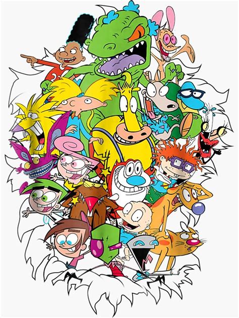 "Nickelodeon Classic Characters Bursting Through " Sticker by WilliamMoon | Redbubble Old ...