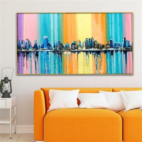 Multicolored Abstract Buildings Canvas Painting | Modern Art -HoMafy