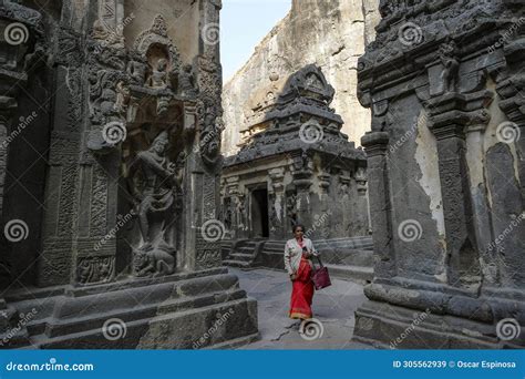 Exterior Of The Kailasa Temple With Elephant Sculptures, Ellora Caves ...