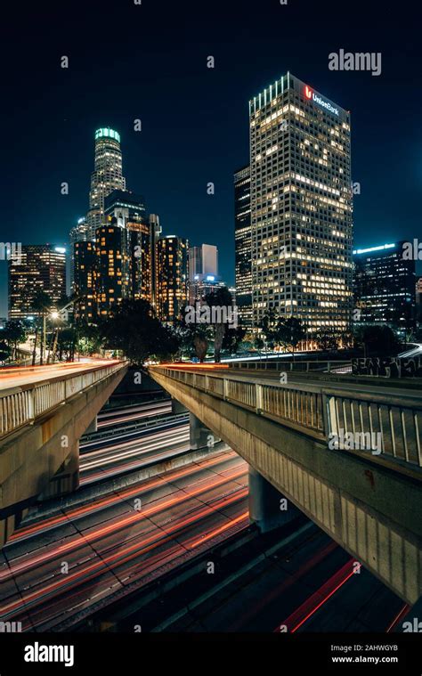 Cityscape skyline view in downtown Los Angeles, California Stock Photo ...