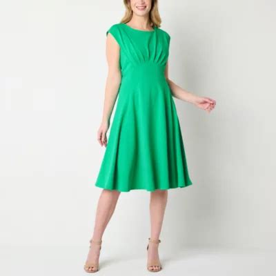 Liz Claiborne Short Sleeve Fit + Flare Dress, Color: Lindsay Green ...