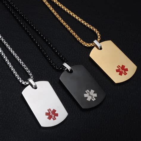 D&Z Free Engraving Medical Alert ID Identification Necklace Stainless Steel Alert Paramedic ...