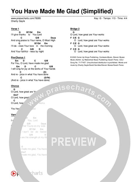 You Have Made Me Glad (Simplified) Chords PDF (Charity Gayle) - PraiseCharts