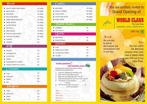 graphic designer: Cake Shop Menu Design