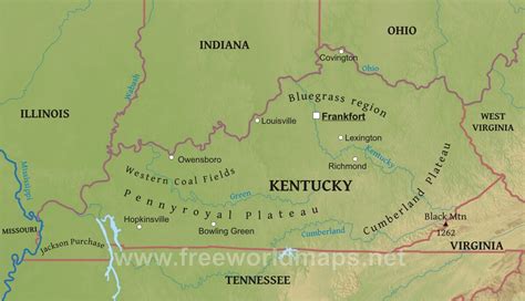 Physical map of Kentucky