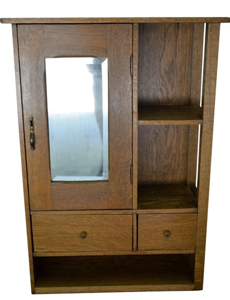 Lot - Antique Solid Oak Medicine Cabinet 27"H