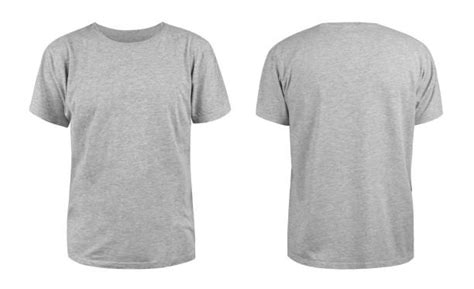 Men's grey blank T-shirt template,from two sides, natural shape on invisible mannequin, for your ...