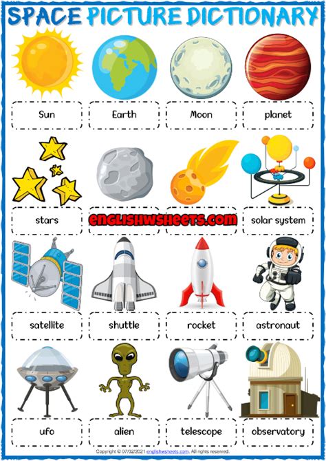 Space Vocabulary ESL Printable Picture Dictionary Worksheet