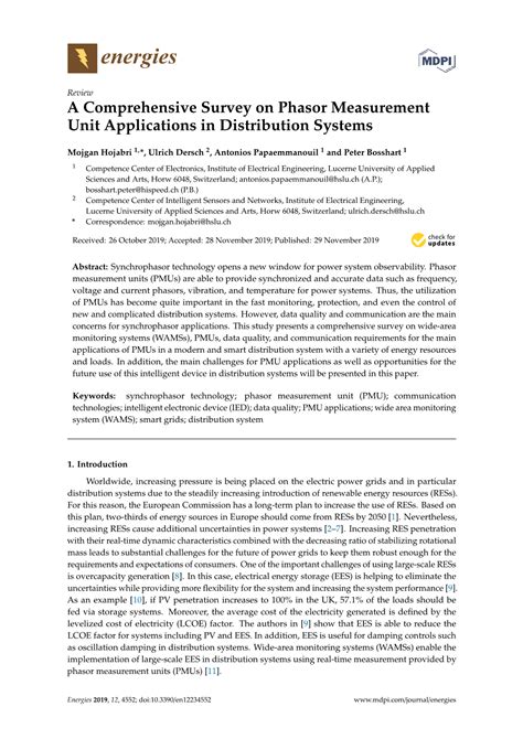 A Comprehensive Survey on Phasor Measurement Unit Applications in Distribution Systems - DocsLib