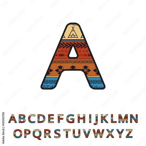 Aztec ethnic hand drawn ornamental font. Vector english colorful ...