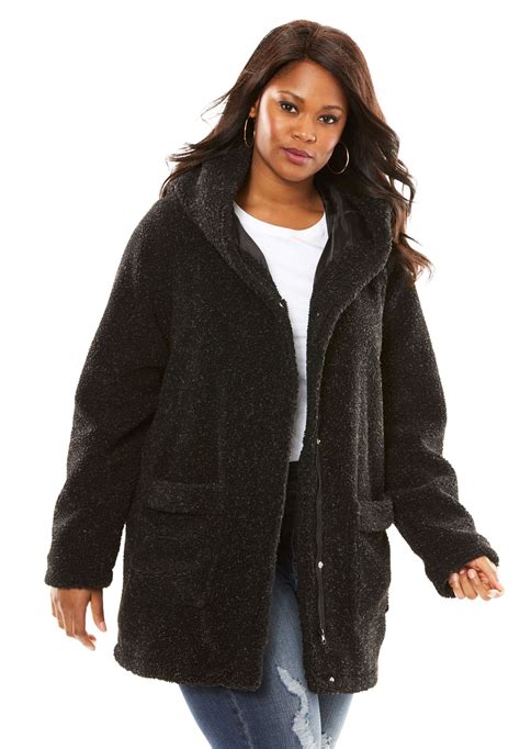 Plus Size Hooded Textured Fleece Coat - Walmart.com