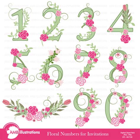 Floral Numbers clipart, Numerical clipart, Floral clipart, digital clip ...