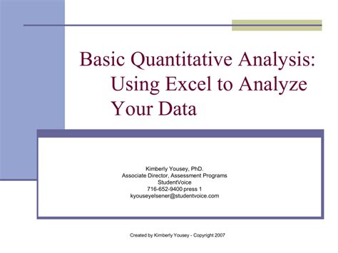 Basic Quantitative Analysis: Using Excel to Analyze Your Data