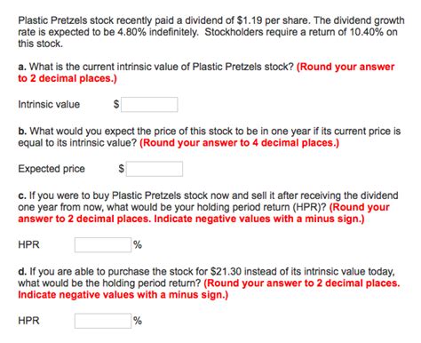 Solved Plastic Pretzels stock recently paid a dividend of | Chegg.com