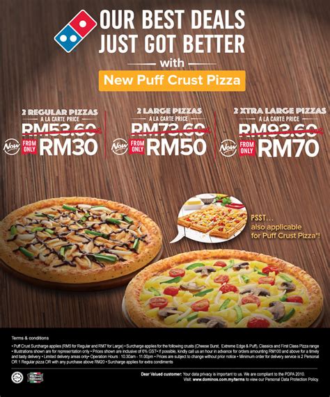 Domino's 2 Pizza Deal: Regular RM30 (Normal Price: RM53.60), Large RM50 (NP: RM73.60), Xtra ...