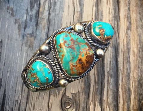 46g Signed Navajo Jewelry Turquoise Cuff Bracelet Native | Silver ...