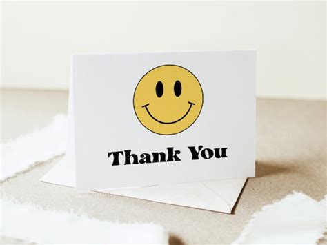 Thank You Card Template Smiley Face Happy Smile Theme Kids - Etsy