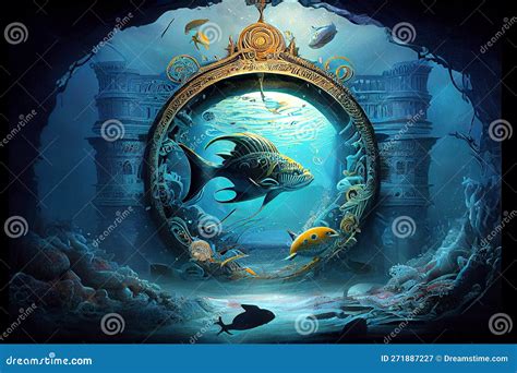 Mythical Underwater City Atlantis, Generative Ai Illustration Depicting ...