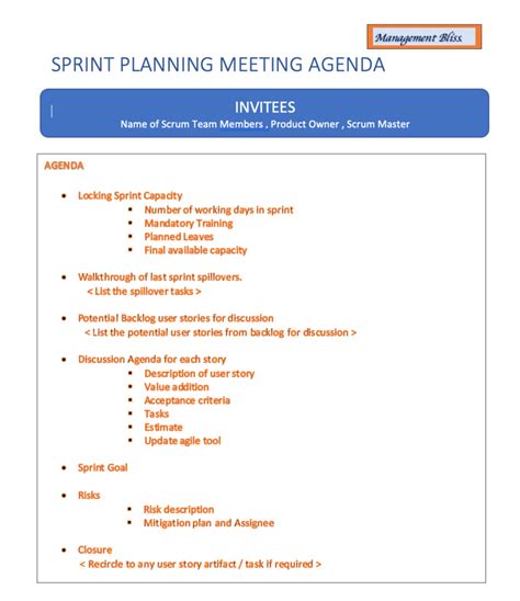 Sprint Planning Meeting Agenda – Management Bliss