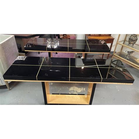 Art Deco Black Lacquer & Maple Console Table | Chairish