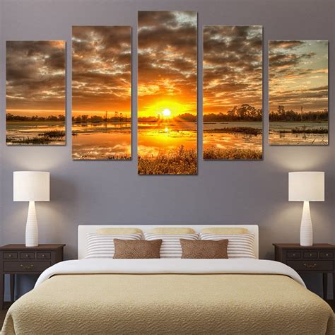 Sunrise Sunset On Water Framed 5 Piece Nature Canvas Wall Art Painting – Buy Canvas Wall Art ...