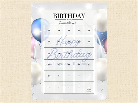 Birthday Countdown Calendar Instant Download Printable PDF, Milestone Birthday - Etsy