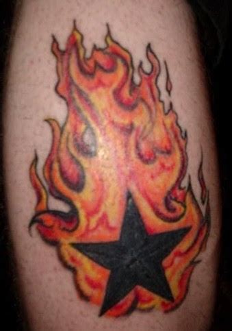 the legend tattoo design: flaming star tattoo