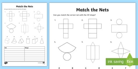 Match the 3D Shape Nets Worksheet - Maths Resource - Twinkl