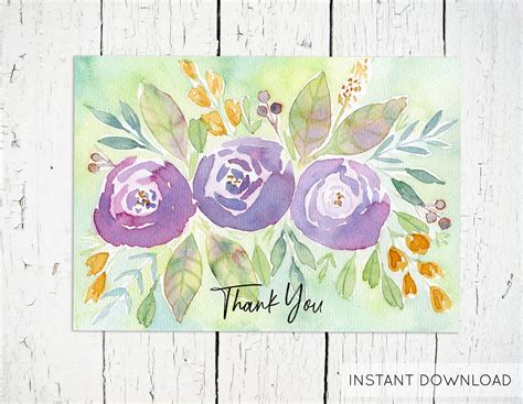 Thank You Note, Purple Flowers, Garden Wedding Thanks, Watercolor Cards ...