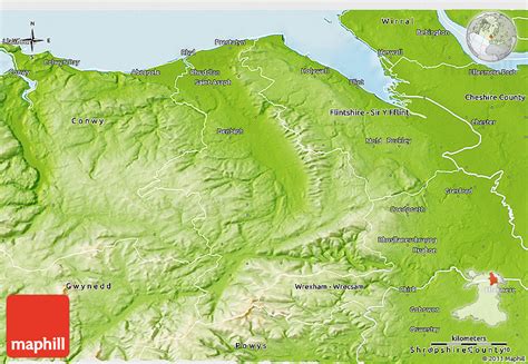 Physical 3D Map of Denbighshire - Sir Ddinbych